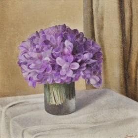 Antonio Donghi (Italian, 1897-1963) Viole nel Vaso (Violets in a Vase), circa 1923