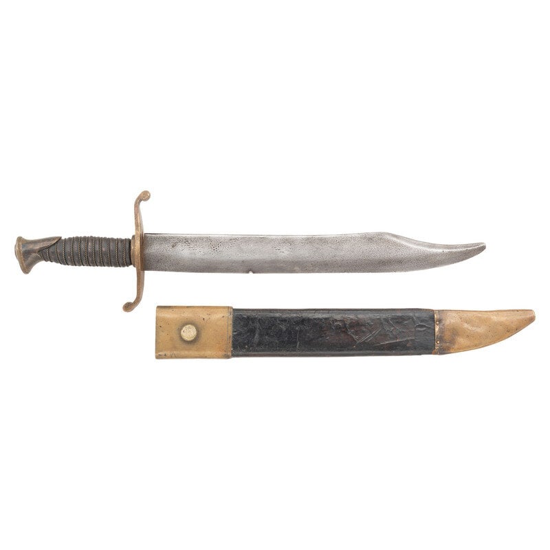 "Memphis" Marked Memphis Novelty Works Style S-Guard Fighting Knife : "Memphis" Marked Memphis Novelty Works Style S-Guard Fighting Knife American Civil War 13.75" clip point Bowie blade with 4" false edge. Blade 1.5" wide at ricasso. Overall length 18.875" in overall l