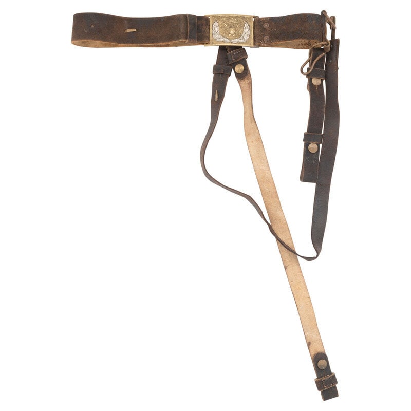 US Pattern 1851 Blackened Buff Sword Belt with Plate: US Pattern 1851 Blackened Buff Sword Belt with Plate American Civil War Belt nominally 36" in overall length and 1.85" wide, currently adjusted to about a 35" waist. The belt is mounted with a cast br