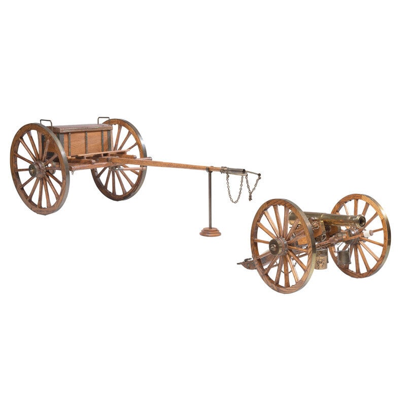 Quarter Scale Model of a Brass 6 Pound Napoleon Cannon with Carriage, Limber, Caisson & Implements b: Quarter Scale Model of a Brass 6 Pound Napoleon Cannon with Carriage, Limber, Caisson & Implements by Ron Hargreaves A beautifully executed scale replica of a 6 Pound Brass Napoleon field gun on c