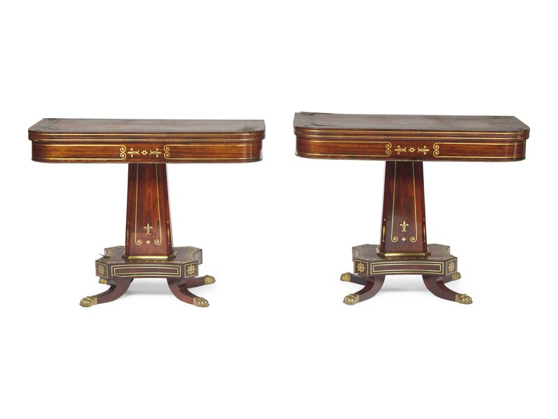 A Pair of Regency Brass-Inlaid Rosewood Flip-Top Game Tables (1 of 3)