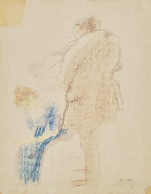 Jules Pascin (French, 1885-1930) The Violin Player and His Audience: Jules Pascin (French, 1885-1930) The Violin Player and His Audience watercolor and crayon on paper laid to board signed Pascin (lower right); inscribed Mr. Gurwin (verso) 10 3/4 x 8 3/8 inches