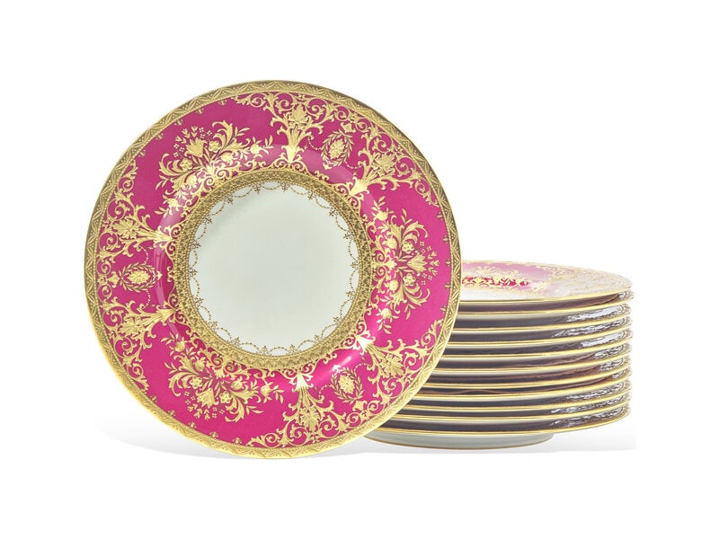 A Set of Twelve Mintons Crimson and Parcel-Gilt Dinner Plates (1 of 1)