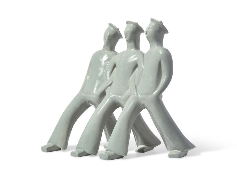 A French Art Deco Earthenware Figure Group of Three Sailors on the March (1 of 2)