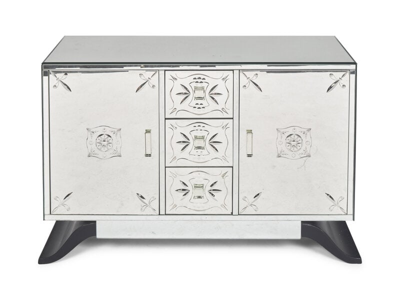 An Art Deco Etched Glass and Ebonized Mirrored Sideboard (1 of 2)