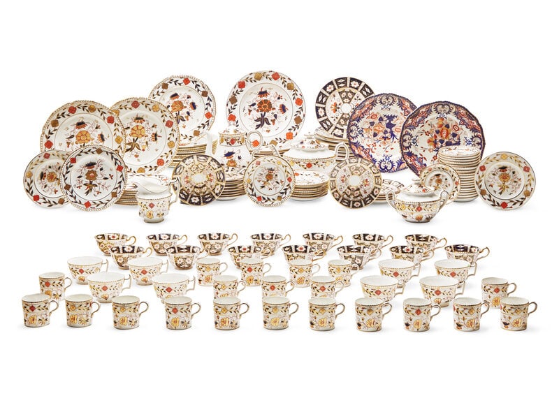 An Assembled Royal Crown Derby 'Asian Rose' and 'Imari' Porcelain Dinner Service: An Assembled Royal Crown Derby 'Asian Rose' and 'Imari' Porcelain Dinner Service 20th Century Comprising: Thirteen dinner plates Eleven luncheon plates Fourteen salad plates Twelve bread p