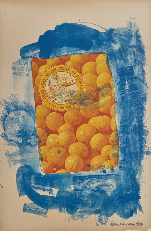 Robert Rauschenberg (American, 1926-2008) Banner (Stoned Moon), 1969: Robert Rauschenberg (American, 1926-2008) Banner (Stoned Moon), 1969 color lithograph signed, dated, and numbered 40/40 in pencil 54 1/2 x 36 1/8 inches. Property from the Collection of Phyll