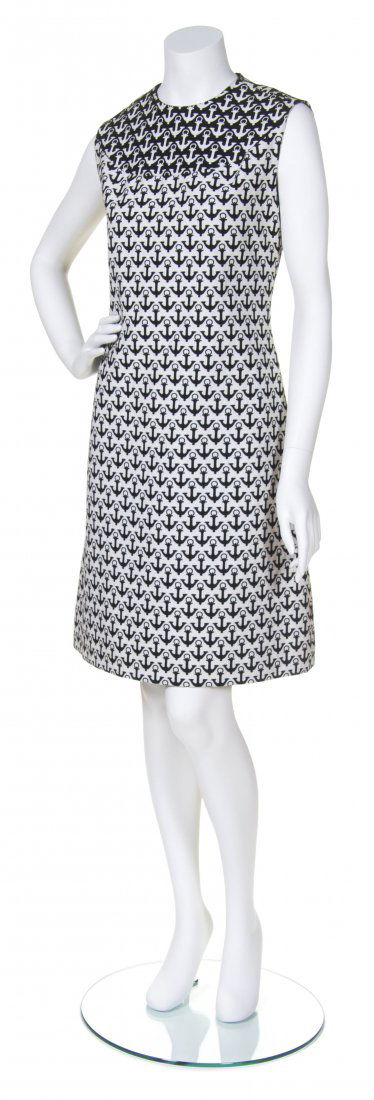 A Bill Blass for Maurice Rentner Black and White Anchor: A Bill Blass for Maurice Rentner Black and White Anchor Motif Daywear Ensemble, circa 1960, comprised of a shift dress and coat in reversed colors. Labeled: Bill Blass for Maurice Rentner / Bonwit Tel