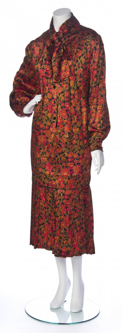 A Givenchy Couture Multicolor Silk Print Skirt Ensemble: A Givenchy Couture Multicolor Silk Print Skirt Ensemble, comprised of a top and skirt in a floral paisley design. Labeled: Givenchy / 59427.