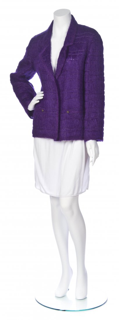 A Chanel Purple Mohair Jacket, Size 34.: A Chanel Purple Mohair Jacket, Autumn 1998, goldtone logo buttons. Labeled: Chanel Boutique. Size 34. Property from the Collection of The Vintage Contessa