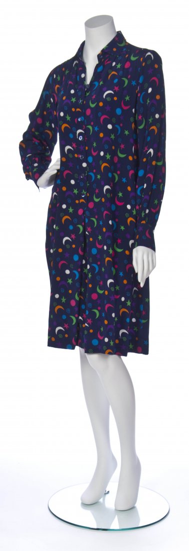 An Yves Saint Laurent Moon and Stars Print Shirtdress. : An Yves Saint Laurent Moon and Stars Print Shirtdress. Labeled: Saint Laurent. Size 40.