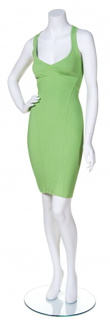 An Herve Leger Lime Green Mini Dress. Size small.: An Herve Leger Lime Green Mini Dress. Labeled: Herve Leger Paris. Size small. Property from a New York City Collection
