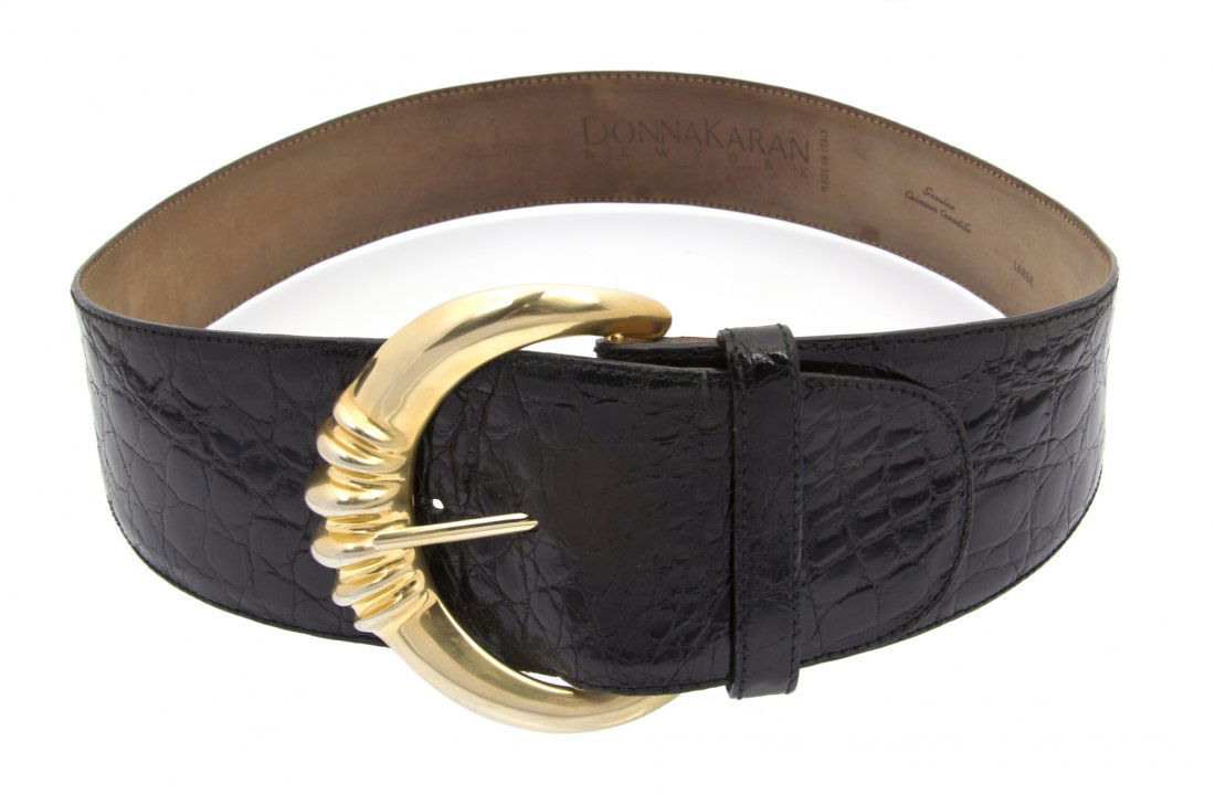 A Robert Lee Morris for Donna Karan Black Crocodile Bel: A Robert Lee Morris for Donna Karan Black Crocodile Belt. Stamped: Donna Karan.
