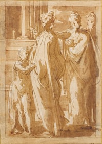Girolamo Mazzola, called Parmigianino (Italian, 1503-1540) A Group of Figures standing by a Column,