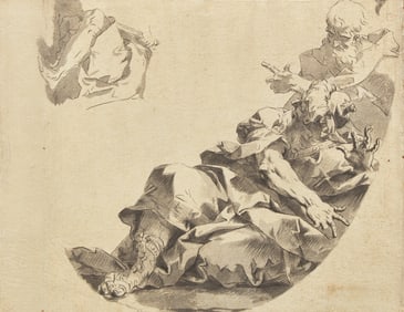 Sebastiano Galeotti (Italian, 1676-1746) Study of a Ceiling Decoration, with Two Bearded Male