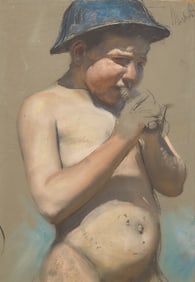 Francesco Paolo Michetti (Italian, 1851-1929) A Young Shepherd Boy Playing a Pipe