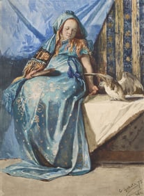 Carl Gehrts (German, 1853-1898) Madchen mit Vogel, 1875