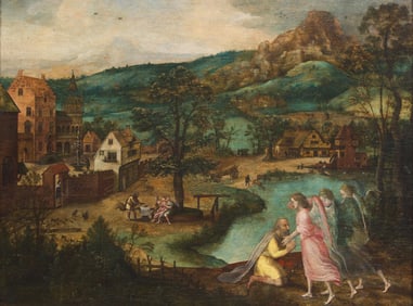 Lucas Gassel (Flemish, B.C. 1488-died 1568/69) Landscape with Abraham and the Three Angels, 1541