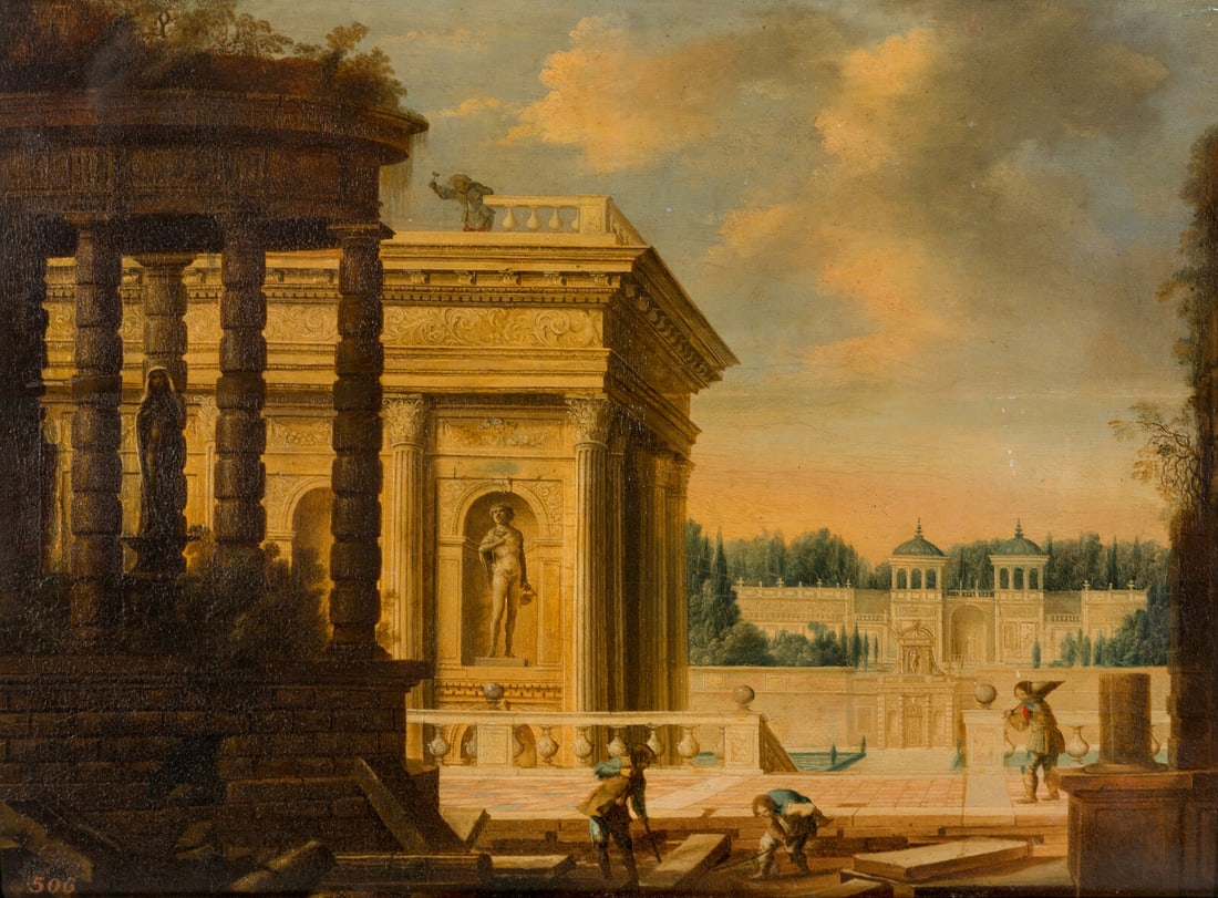 Follower of Hendrick van Steenwyck the Younger (Flemish, 1580-1649) A Capriccio View of a Classical (1 of 5)