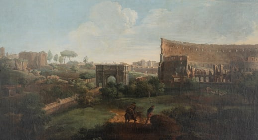 Attributed to Paolo Anesi  (Italian, 1700-1761) A View of the Roman Forum with the Colosseum and the