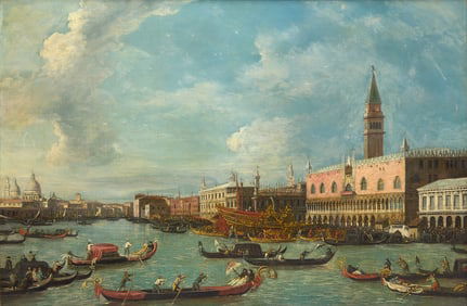 Manner of Canaletto (Italian, 1697-1768) View of the Bacino with the Bucintoro and Gondolas