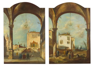 Follower of Francesco Guardi (Italian, 1712-1793) Architectural Capricci (a Pair)