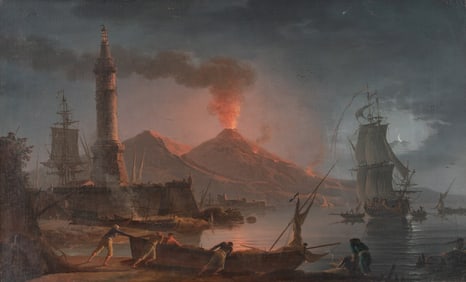 Charles François Lacroix (French, B.C. 1700-1782) A Nocturnal View of Mount Vesuvius Erupting