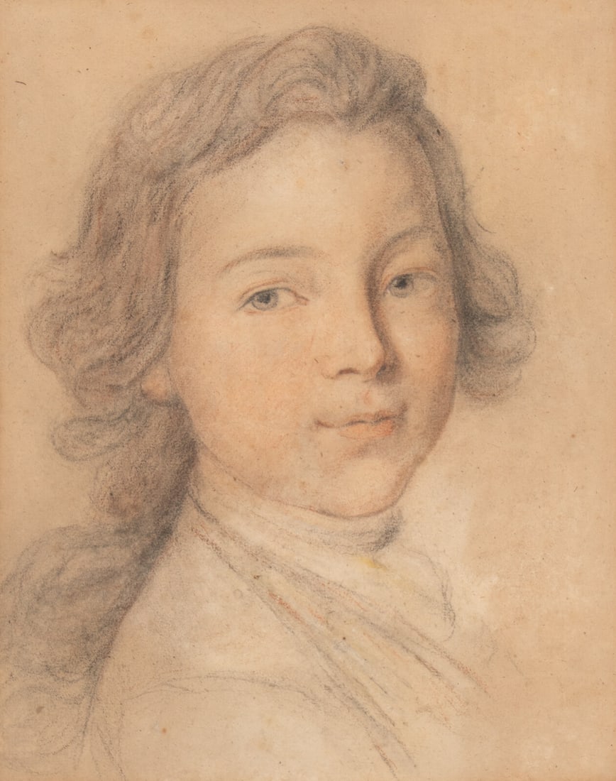 Attributed to Nicolas Bernard Lépicié (French, 1735-1784) Portrait of a Boy Turned To the: Attributed to Nicolas Bernard Lépicié (French, 1735-1784) Portrait of a Boy Turned To the Left colored crayon on paper laid to card 13 1/8 x 10 9/16 in. (33.3 x 26.8cm) Property from the Est