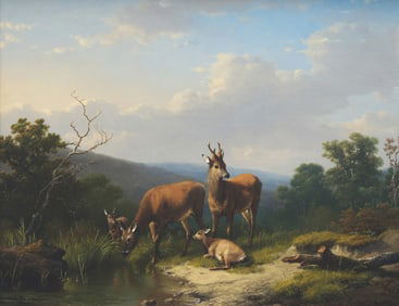 Eugène Verboeckhoven  (Belgian, 1799-1881) Deer in a Landscape, 1852