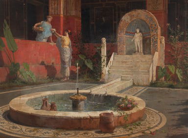 Luigi Bazzani (Italian, 1836-1927) Maidens in a Roman Atrium, 1881