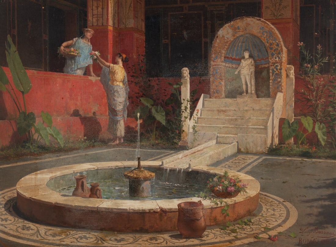 Luigi Bazzani (Italian, 1836-1927) Maidens in a Roman Atrium, 1881 (1 of 3)