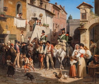 Wilhelm Marstrand (Danish, 1810-1873) Italian Peasants Under Arrest in a Village in the Roman