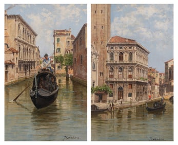 Antonietta Brandeis (Italian, 1848-1926) Venetian Palace; together with Venetian Gondola (A Pair)
