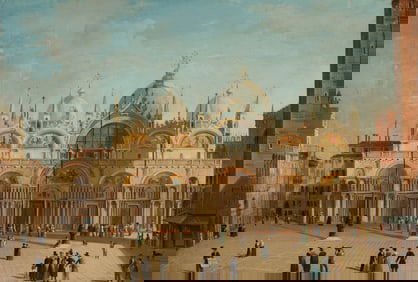 Circle of Giuseppe V. Canella (Italian, 1837-1913) Travelers on the Grand Tour before the Basilica