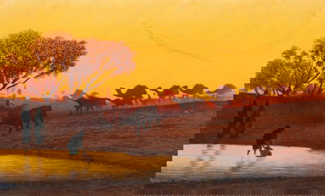 Charles-Théodore Frère (French, 1814-1888) The Watering Hole at Sunset