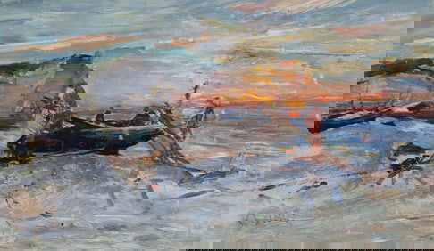 Giovanni Boldini (Italian, 1842-1931) Tramonto con Pescatori (Étretat)