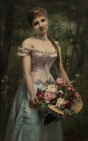 Agapit Stevens (Belgian, 1849-1917) Gathering Flowers