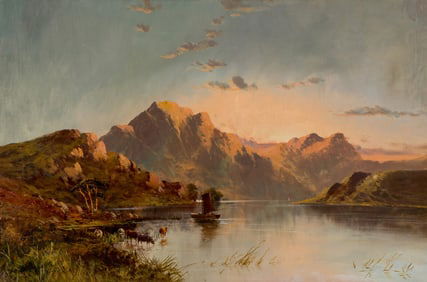 Alfred Fontville de Breanski Jr (British, 1877-1955) A Summer Sunset over a Scottish Loch