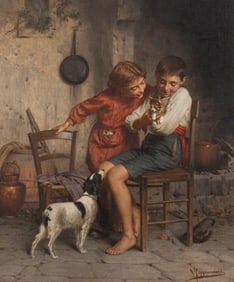 Vittorio Reggianini (Italian, 1858-1938) The New Kitten