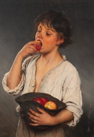 Eugen von Blaas (Austrian, 1843-1931) Boy Enjoying an Apple, 1886