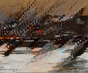 Édouard Léon Cortès (French, 1882-1969) Paris, Notre-Dame sous la Neige au Couchant