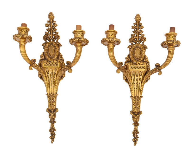 A Pair of French Neoclassical Style Two-Light Gilt Bronze Sconces  (1 of 2)