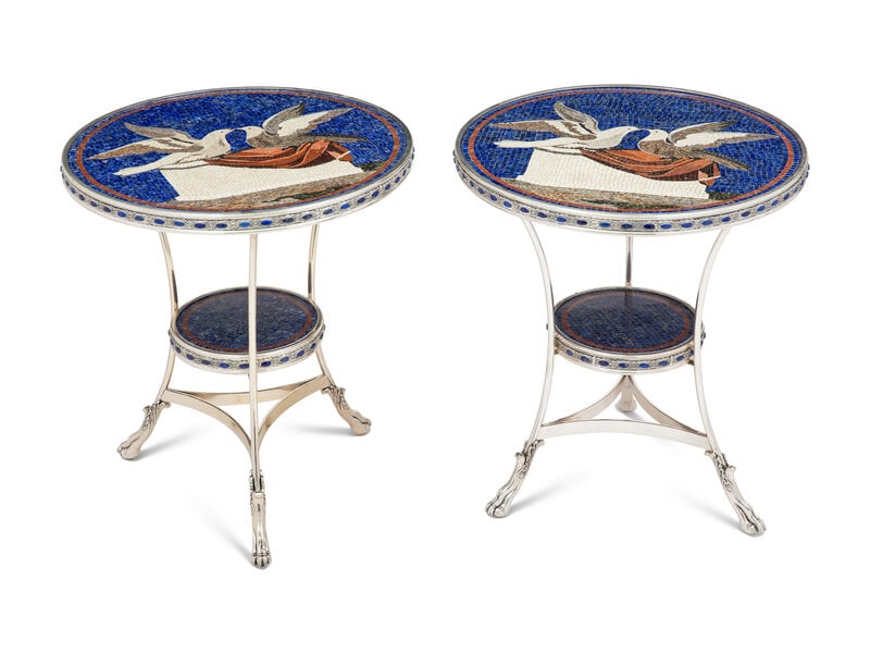 A Pair of Empire Style Silvered Bronze and Mosaic-Top Gueridons (1 of 3)