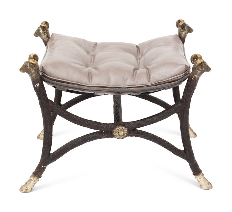 A Neoclassical Style Parcel-Gilt and Patinated Bronze Curule Bench  (1 of 2)