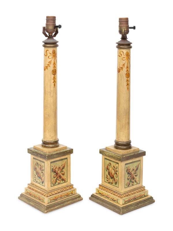 A Pair of Italian Neoclassical Style Painted Table Lamps  (1 of 2)