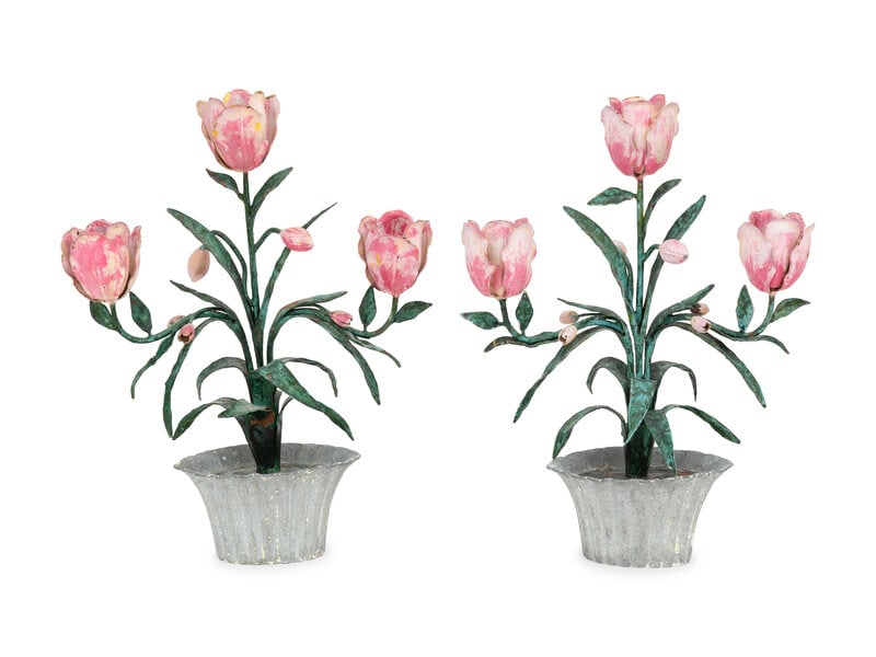 A Pair of Italian Painted Tole Models of Tulips (1 of 2)