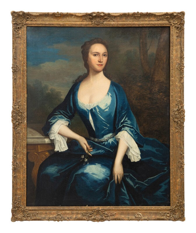 Follower of Charles Jervas (Irish, 1675–1739) Portrait of a Lady: Follower of Charles Jervas (Irish, 1675–1739) Portrait of a Lady oil on canvas 45 1/2 x 36 1/4 inches. This lot is located in Palm Beach. Size 45 1/2 x 36 1