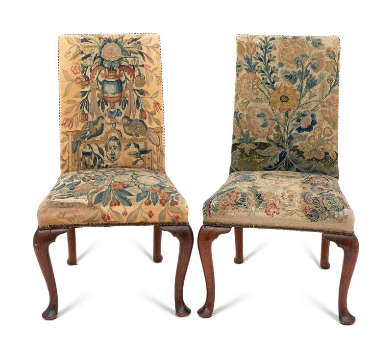 A Pair of George II Tapestry-Upholstered Walnut Side Chairs  (1 of 3)