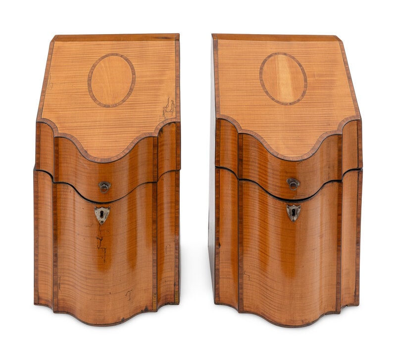 A Pair of George III Mahogany and Satinwood Cutlery Boxes  (1 of 2)