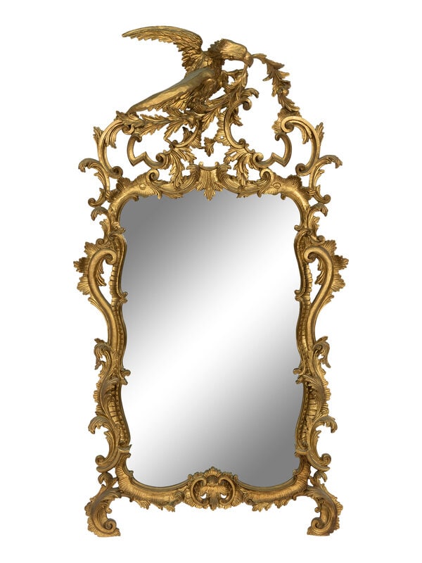 A George III Style Giltwood Mirror : A George III Style Giltwood Mirror 19th Century Height 51 x width 26 3/4 inches. This lot is located in Palm Beach. Condition The gilding has bee